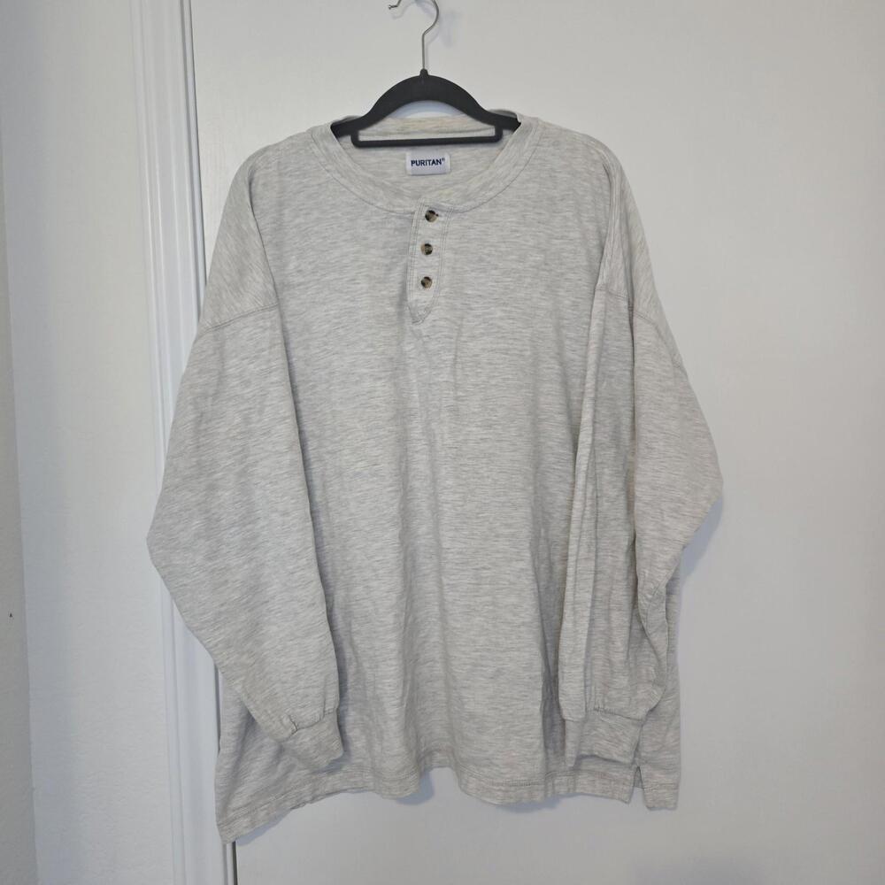 VTG Puritan Mens Gray Heather Henley Long Sleeve Shirt 2-3XL No Size Tag